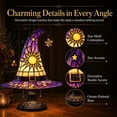 thumbnail image 2 of Stained Glass Witch Hat Lamp Style Resin Night Light, USB Powered Gothic Wizard Hat Table Lamp with Sun and Star Details for Bedroom, Shelf and Halloween Decor (Purple, 11.81in), 2 of 8