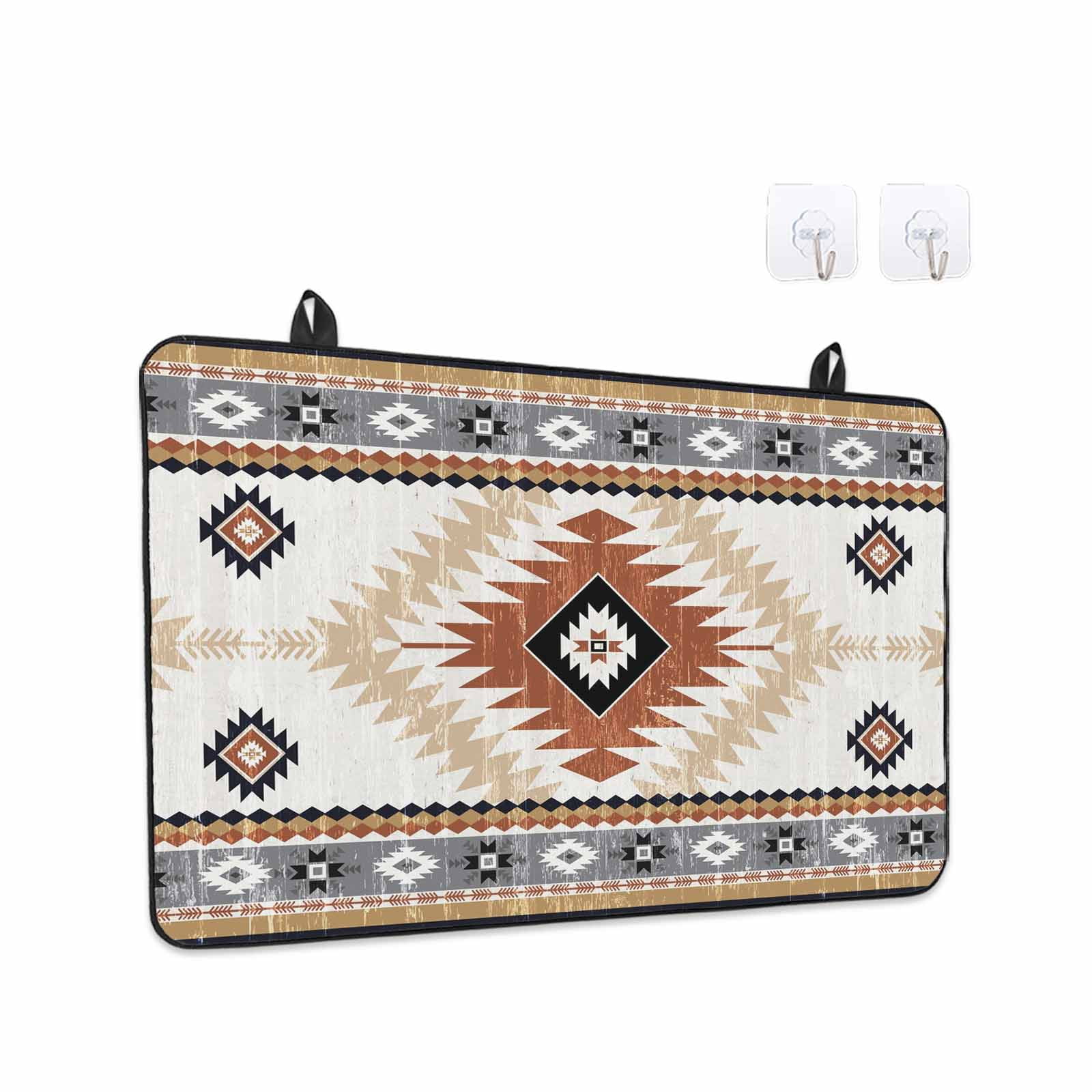 Orange Beige Boho Stove Top Cover for Electric Stove, Heat-proof & Non Slip Glass Top Stove Cover Protector, Vintage Ethnic Tribal Southwestern Kitchen Flat Cooktop Rubber Mat 31x24 Inches