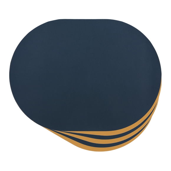 REGALWOVEN Placemats Set of 6 Leather Placemats for Kitchen Dining Table Decor Table Placemats Wipeable Table Mat Navy Blue/Yellow 16*12Inch