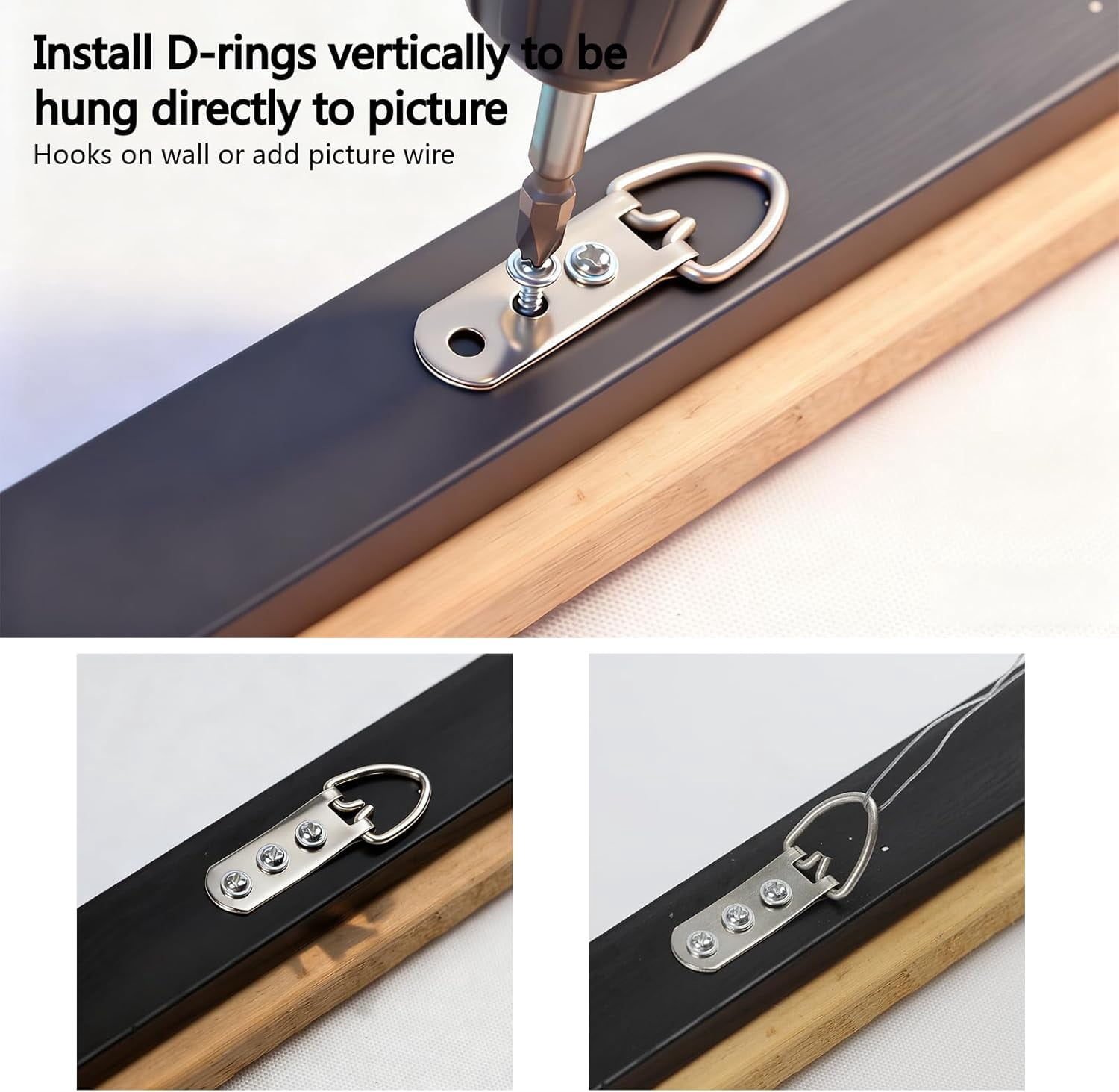 D-Ring Picture Hangers with Screws, Heavy Duty D-Ring Picture Hanging Hardware for Wall Mounting Frames, Photo, Mirrors