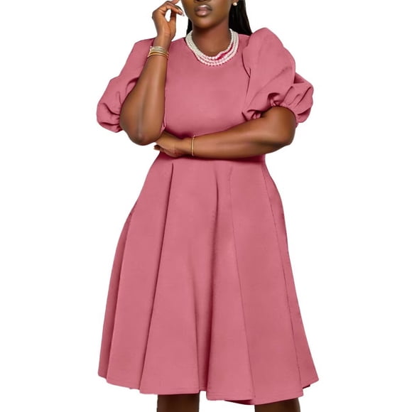 Women's Peplum Babydoll Formal Dress Puff Sleeve Ruffle Dresses Summer Clothes