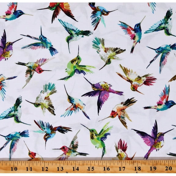 Cotton Hummingbirds Rainbow Colorful Birds Cotton Fabric Print by the Yard (10HL 1)