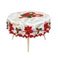 thumbnail image 5 of Duangreer Christmas Tablecloth Round 60 Inch Candy Sticks Poinsettia Print, Table Cloth Circle Washable Waterproof for Holiday Party Kitchen Dining Outdoor Decor, 5 of 6