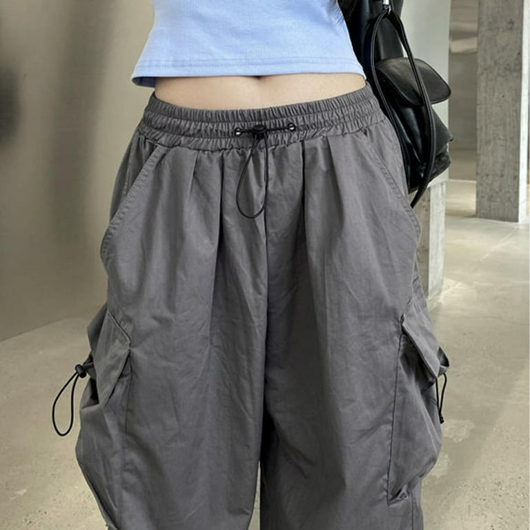 YOLAI Womens Baggy Cargo Pants Streetwear Hop Joggers Sweatpants Drawstring  Casual Loose Wide Leg Trousers,Size:S-20XL
