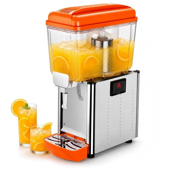 Hakka Brothers 12L Commercial Refrigerated Beverage Dispenser, Single Bowl Stainless Steel Cold Drink Juice Dispenser for Juice, Iced Tea, Lemonade, Soy Milk, Cafes and Restaurants