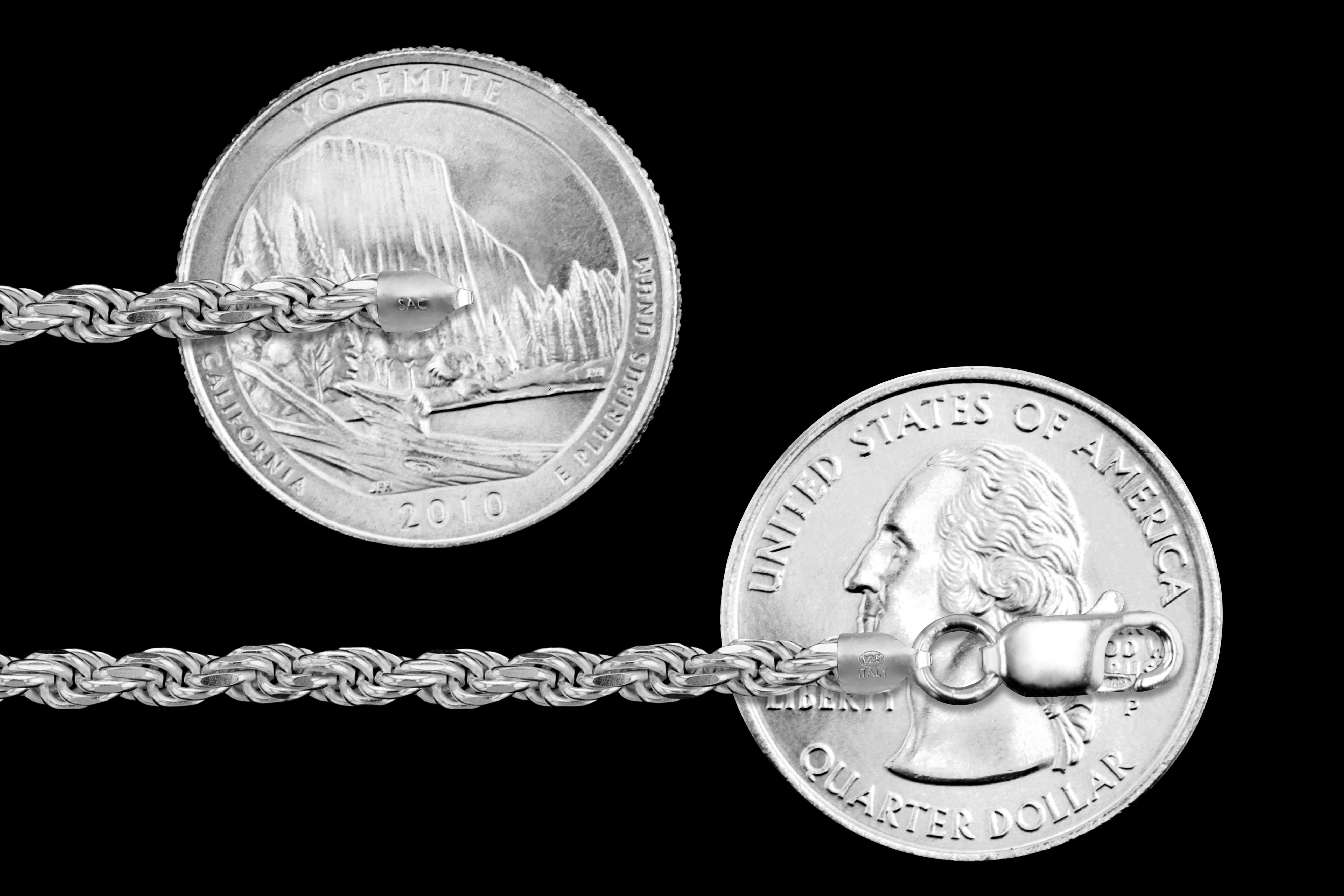 Sterling Silver Diamond-Cut Rope Chain 3.3mm Solid 925 Italy Necklace 24" Jewelry Female Unisex