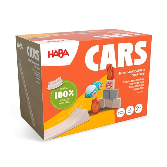 HABA Cars Action Ramp 14-Piece Toy Car Ramp Set, Sustainable Kids' Race Track