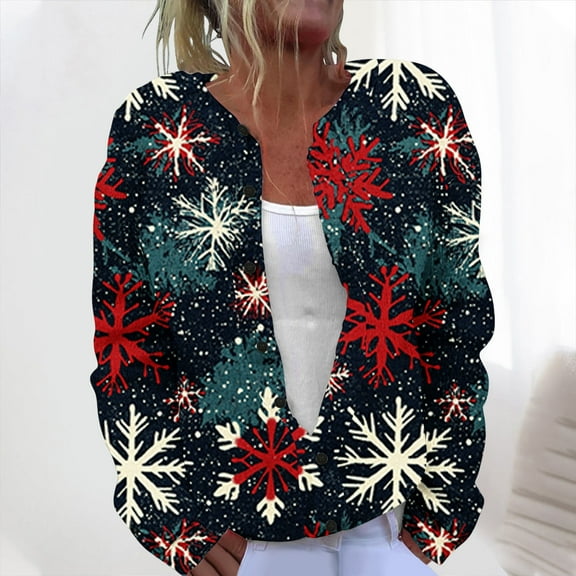 Otvok Christmas Women's Cute Cable Knit Open Front Cardigan Long Sleeve Button Embroidered Sweater Coat Outwear