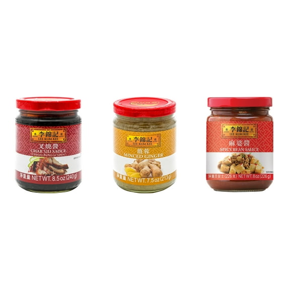 3 Pack Lee Kum Kee Cooking Sauce, 3 Flavors(Char Siu Sauce,Minced Ginger Sauce,Spicy Bean Sauce) Plus NineChef Brand Long Handle Coffee Spoon
