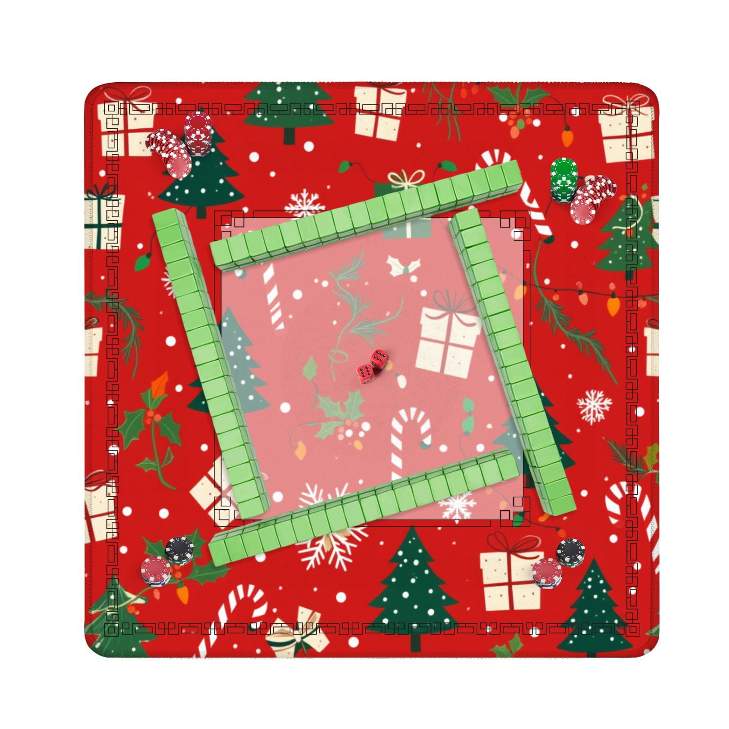 Mahjong Mat 31.5" x 31.5" Christmas tree Christmas ornament red green color Non-Slip Noise Reduction American Mahjong Tiles Table Cover for Dominoes Poker Card Board Games Gift