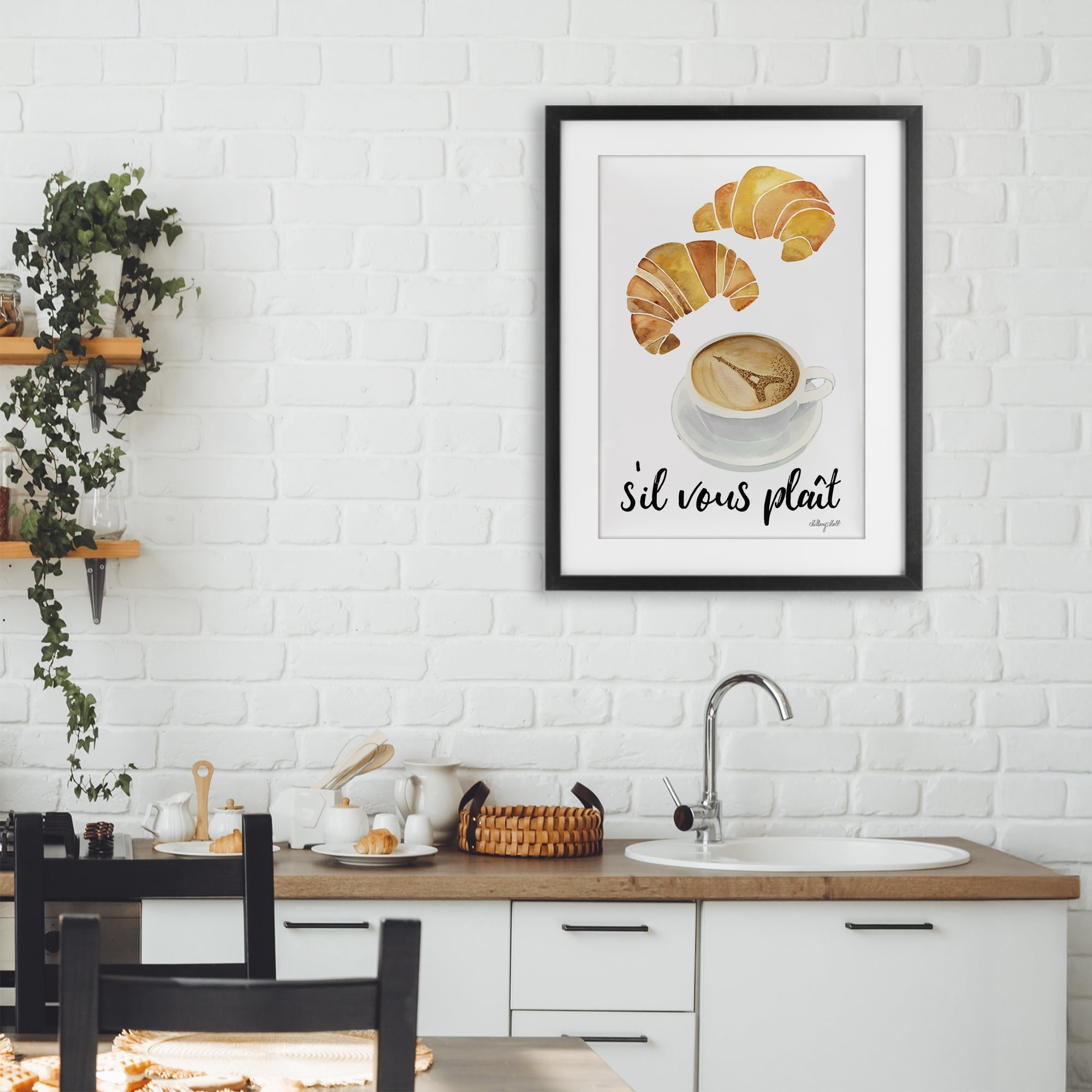 Stupell Industries Paris Croissant and Coffee Black Framed Print Under Glass, design by Hillary Holt