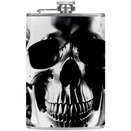 

josid Skull Pattern 3.6x6in Stainless Steel Small Flask Leak-Proof Stainless Steel Construction Wrapped in Premium Two-Layer Leather Nano-Printed Design 227ml Capacity