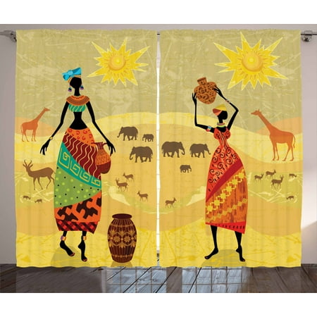 African Tribal Women Wild Animals Living Room Curtains 2panels Set