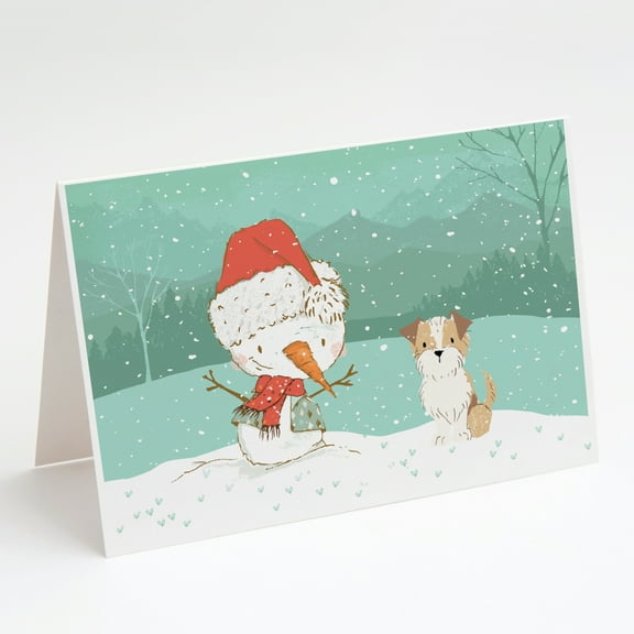 Brown and White Terrier Snowman Christmas Greeting Cards and Envelopes Pack of 8