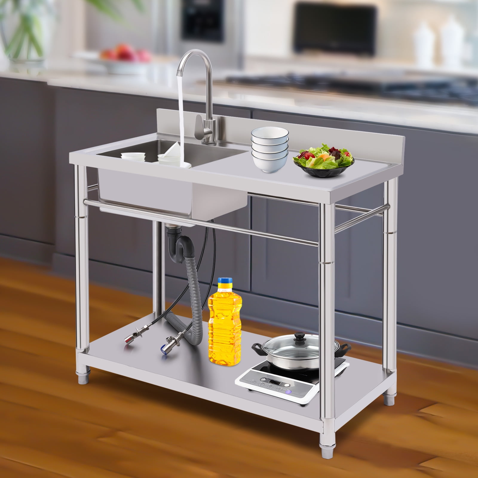 Commercial Stainless Steel 1 Compartment Kitchen Sink Utility Sink W/ Faucet for Kitchen, Restaurant