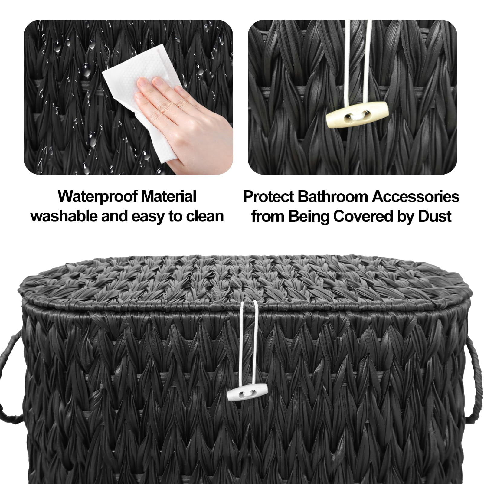 Black Wicker Toilet Paper Storage Basket with Lid