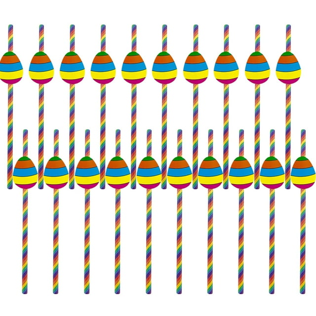 KAKOWELY 40 pajitas de papel con diseño de huevo de Pascua, colores del arcoíris, para fiestas, suministros para fiestas