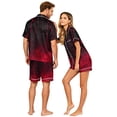 thumbnail image 4 of IYYVV Halloween Satin Matching Pajamas For Couples Short Sleeve Button Down Silk Pjs Aesthetic Blood Rose Sleepwear 2 Piece Lounge Set Red 4XL, 4 of 5