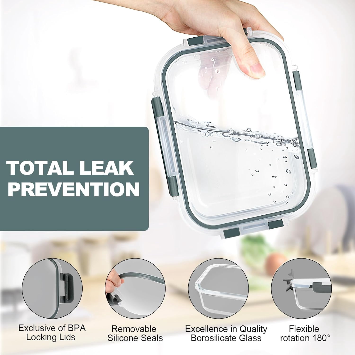 10Pack 22OZ Glass Meal Prep Containers, Airtight Glass Lunch Containers Set, Glass Food Storage Containers with Lids,Exclusive of BPA, for Microwave, Oven, Freezer&Dishwasher Friendly,Green