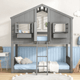 thumbnail image 2 of URTR Twin Over Twin House Bunk Bed with Frame, Roof, Windows, Windows Box and Small Door, Twin Size Floor Bunk Bed with Ladder and Safety Guardrails, Gray, 2 of 9