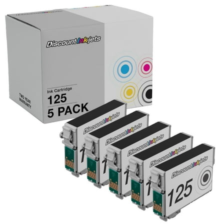 DI Ink Cartridge Replacements for Epson 125 (Black, 5-Pack) Compatible with Stylus: NX420, NX230, NX130, NX625, NX125, NX127, and NX530