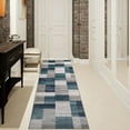 thumbnail image 3 of 8' Teal And Gray Patchwork Power Loom Stain Resistant Runner Rug, 3 of 7