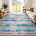 thumbnail image 2 of Beltran 4'x6' Abstract Watercolor Striped Area Rug, Washable Non Slip Low Pile Boho Rug, Pastel Multicolor Stain Resistant Rug for Living Room Bedroom, Blue, 2 of 8