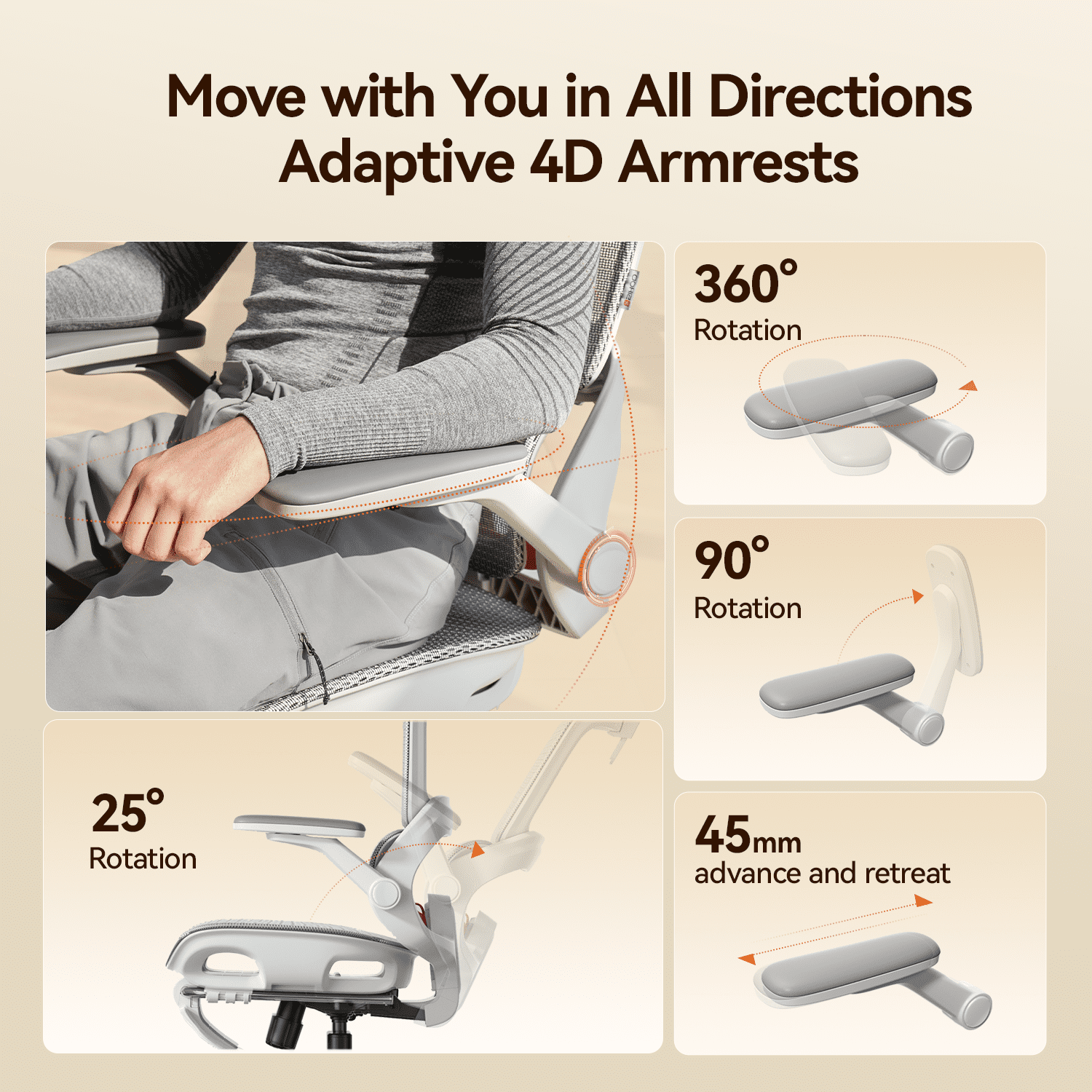 SIHOO B100 PRO Ergonomic Office Chair with Footrest, Mesh Office Chair with Adaptive Lumbar Support, Computer Chair with Wide Headrest, Desk Chair with 360° Rotatable Flip-Up Armrests, Light Grey