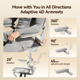 thumbnail image 6 of Sihoo B100 PRO Ergonomic Office Chair with Footrest, Adaptive Lumbar Support, 3D Wide Headrest, 360° Rotatable Flip-Up Armrests for Adult, Home, Light Grey, 6 of 13