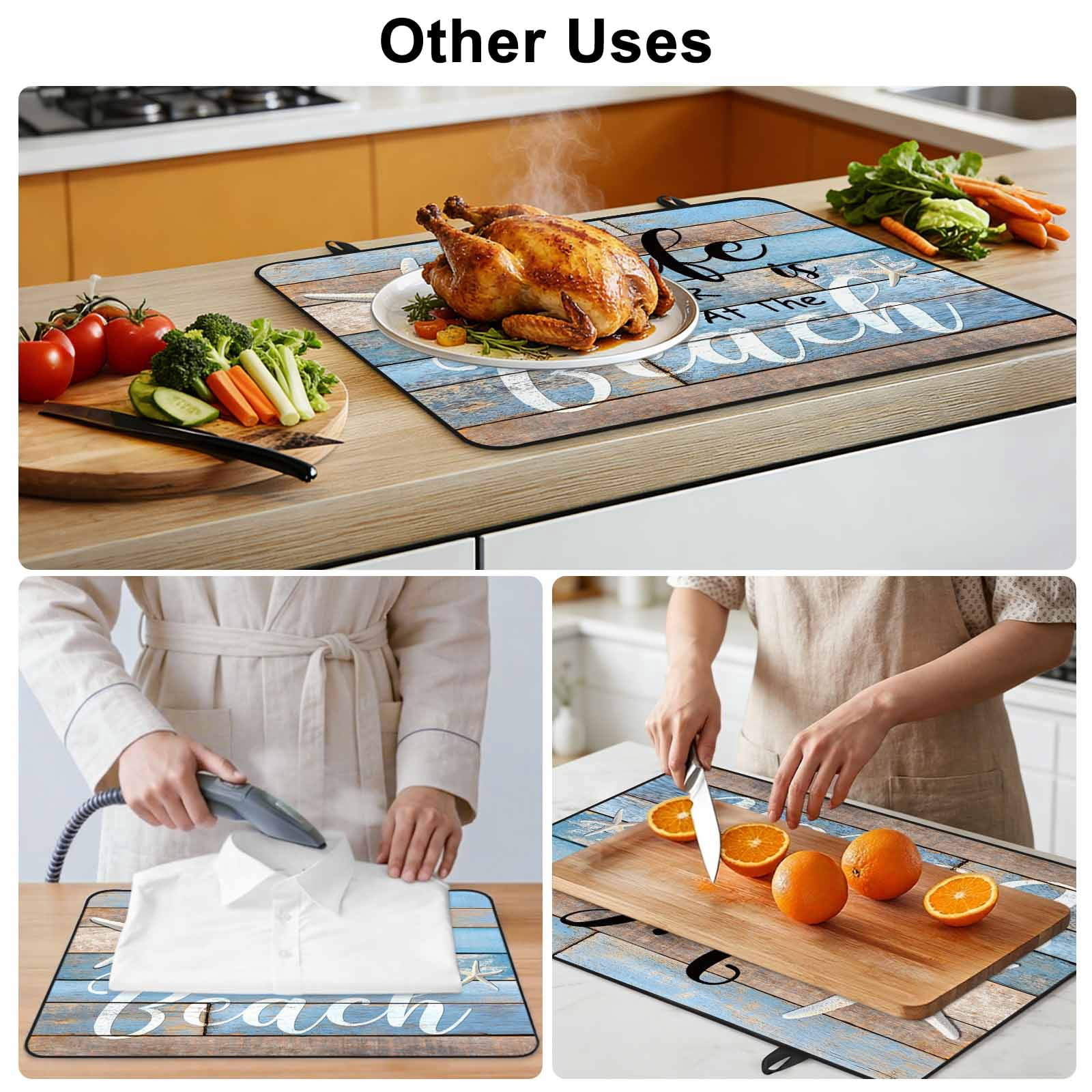 Blue Beach Stove Top Cover for Electric Stove, Heat-proof & Non Slip Glass Top Stove Cover Protector, Coastal Starfish Graffiti Retro Wooden Plank Kitchen Flat Cooktop Rubber Mat 24x21 Inches