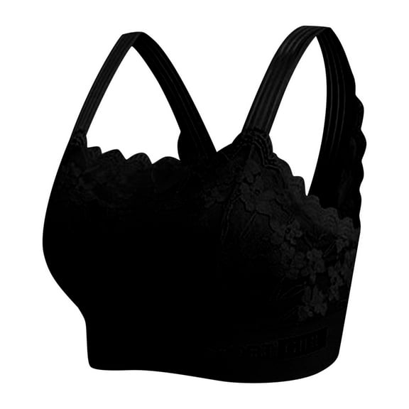 Bigersell Push up Bra Trendy Women' Fashion Solid Lace Seamless Bra Gathering No Underwire Sagging Sports Large Bra Plus Size Bra Style F-762 Black L