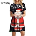 thumbnail image 3 of Vestido de fiesta con estampado de copos de nieve para mujer, ropa informal de manga corta con dibujos animados de Papá Noel, novedad de 2023, 3 of 5