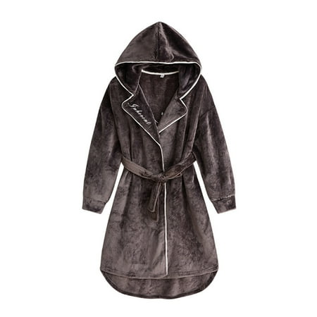 

YWDJ Womens Pajamas Flannel Bathrobe Thickened Men Coral Velvet Nightgown Long Home Clothes Gray XL