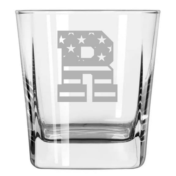 12oz Square Base Rocks Whiskey Glass American Flag Monogram (R)