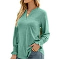 thumbnail image 2 of TEMOFON Womens Tops Long Sleeve Shirts Fall Casual V-neck T-Shirts Loose Puff Long Sleeve Tops Tunic Flowy Blouses Dressy Lightweight Pullover Sweatshirts, 2 of 5