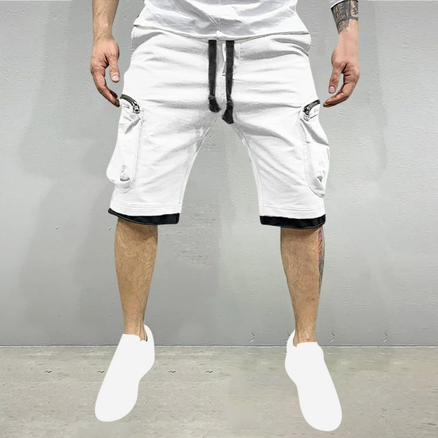 pstuiky Pantalones cortos de gimnasio para hombre, Pantalones cortos de trabajo rectos y holgados con múltiples bolsillos de moda de verano para hombre Pantalones cortos deportivos para hombre
