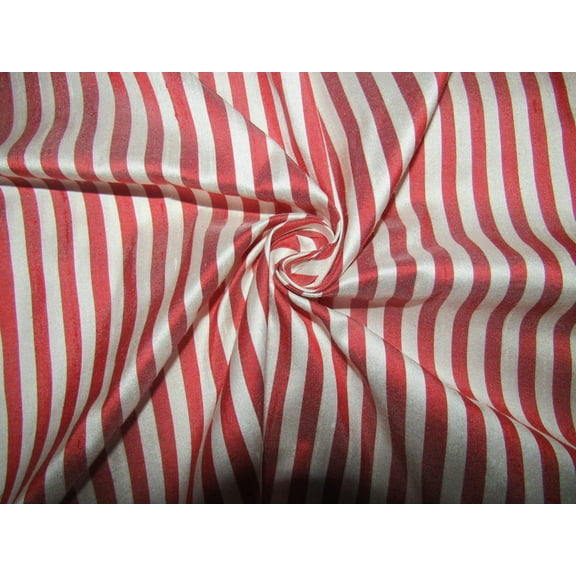 100% silk dupion fabric red white stripes 54quot; wide