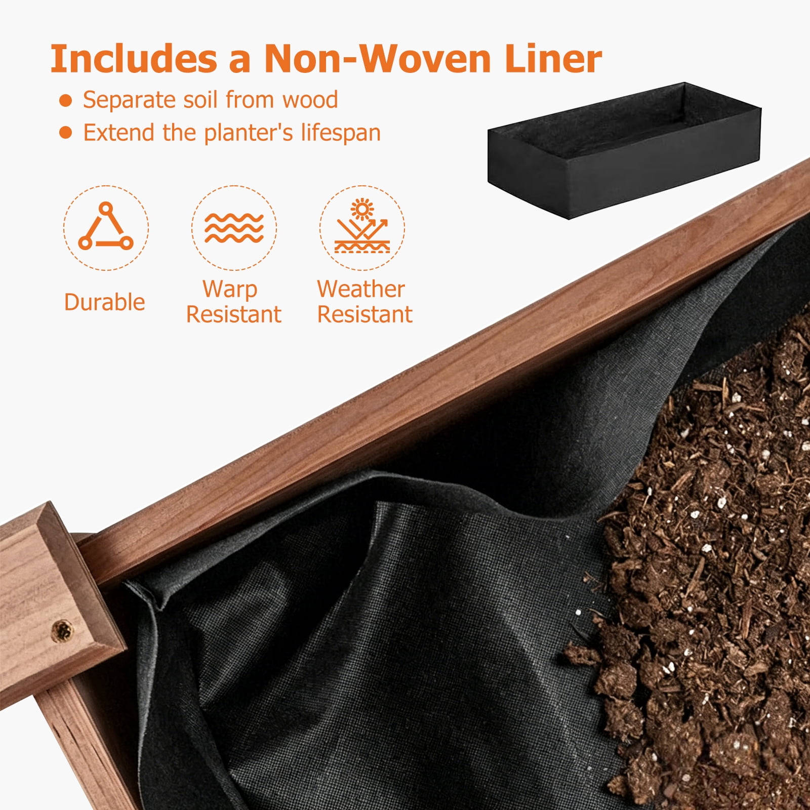 Atilioo Wooden Raised Garden Bed with Legs, 48x24x30 Inch Elevated Reinforced Planter Box for Backyard, Patio, Balcony w/ Liner, Brown