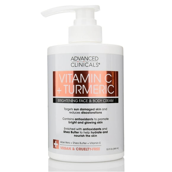 Advanced Clinicals Vitamin C & Turmeric Cream - Firming 15 Fl Oz Face & Body Moisturizer With Shea Butter & Vitamin E