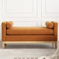 thumbnail image 2 of Ottoman with Bolster Pillows & Wood Legs, Upholstered Bench, Elegant Indoor Bench, Entry Bench, 53.5"W Ottoman Bench for End of Bed, Bedroom, Living Room, Entryway, Caramel, 2 of 6