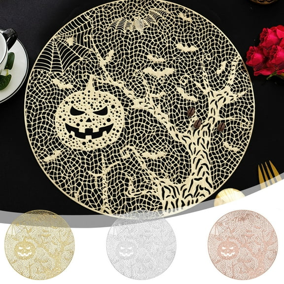 Boovnll Halloween Placemats, 15" Hollow Pumpkin Place Mats Heat-Proof Washable Wipeable Placemats for Holiday, Kitchen, Dining Table, Party Decor Supplies, Halloween Decorations
