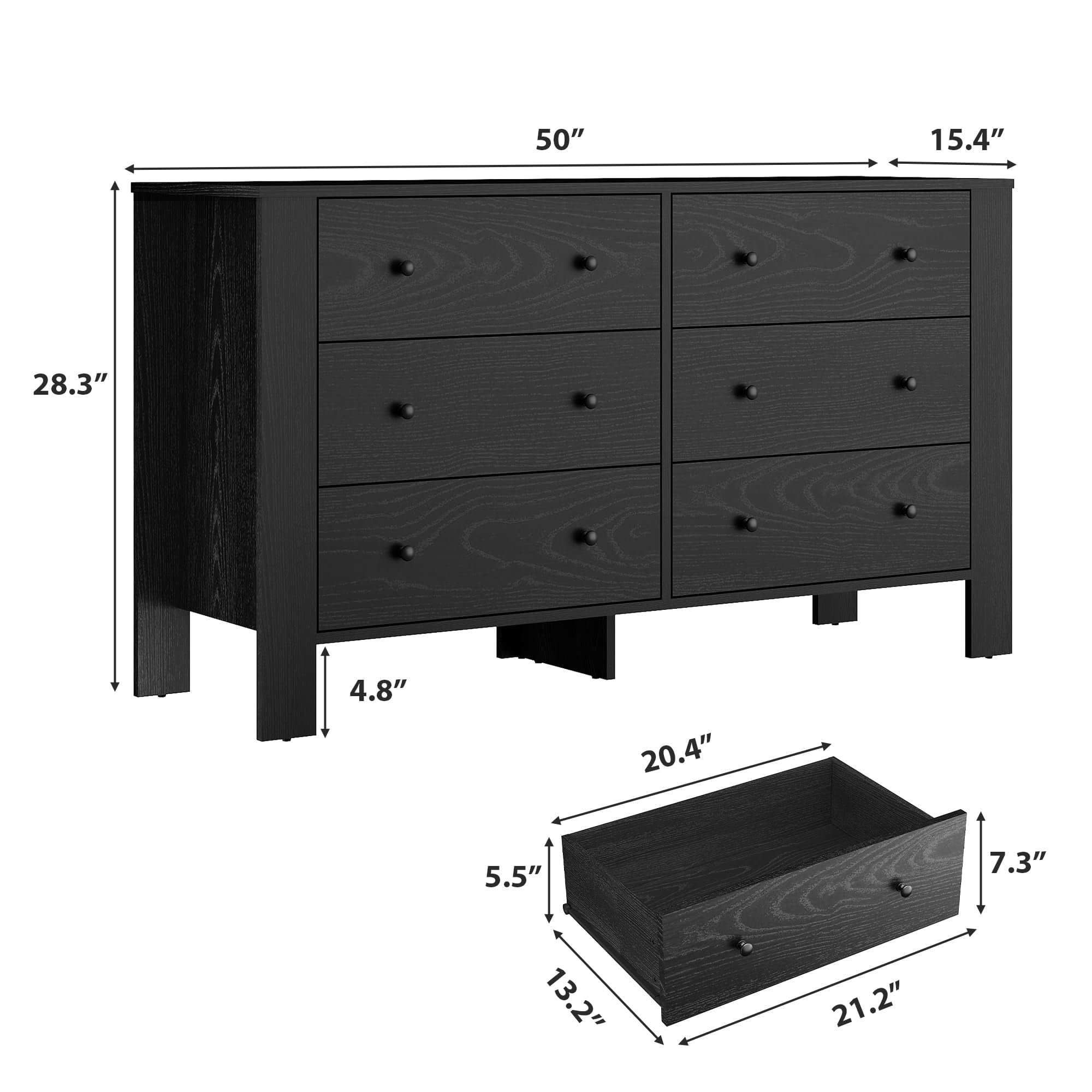 6 Drawer Dresser, Modern Wood Dresser for Bedroom, with Deep Drawers & Metal Knobs, for Hallway, Entryway, Living Room