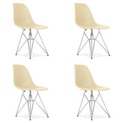 Mid-Century Modern Eiffel Style Dining Chair with Metal Legs - Cream (Set of Four)