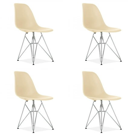 Mid-Century Modern Eiffel Style Dining Chair with Metal Legs - Cream (Set of Four)