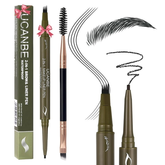 Lápices de cejas UCANBE de doble punta con brocha en forma de bobina, color negro suave