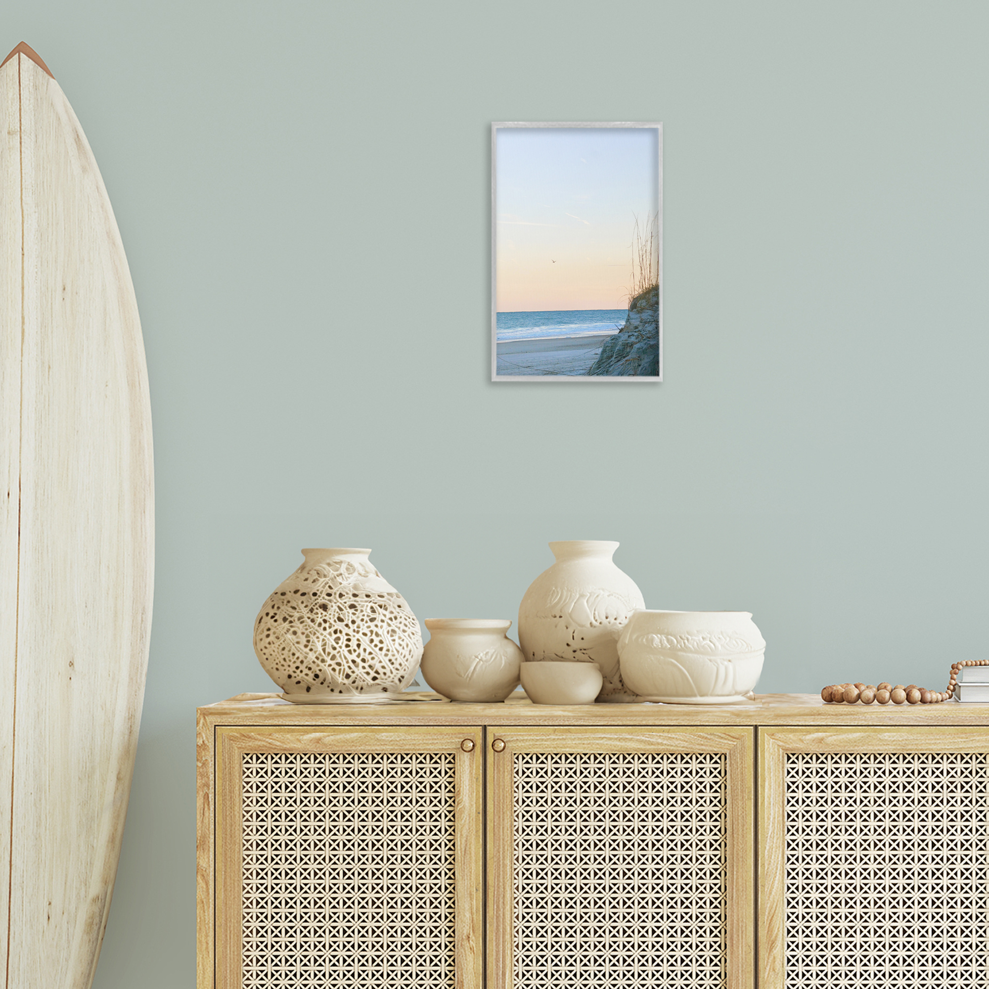 Stupell Industries Serene Beach Sunset Landscape Photography Gray Framed Art Print Wall Art, 12 x 18