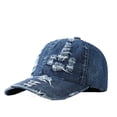 thumbnail image 2 of Beach Hats for Women Unisex Retro Washed Distressed Denim Baseball Cap Outdoor Sun Dark Blue One Size, 2 of 4