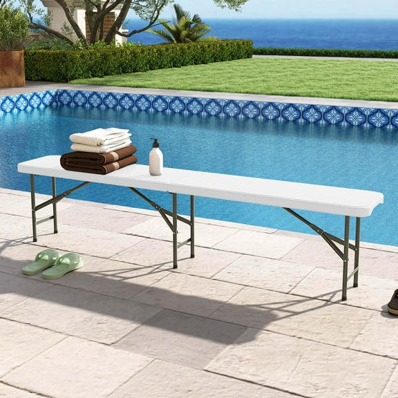 Costway 6 ft Plastic Folding Bench with 1320 LBS Capacity Handle & Lock For Outdoor Picnic White