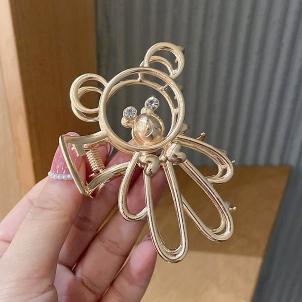 Pinzas para el cabello para mujeres, pinzas para peinar, pinzas para el cabello para niñas, pinza hueca de metal con forma de oso, pinza femenina sencilla y elegante, suero adelgazante para el cabello