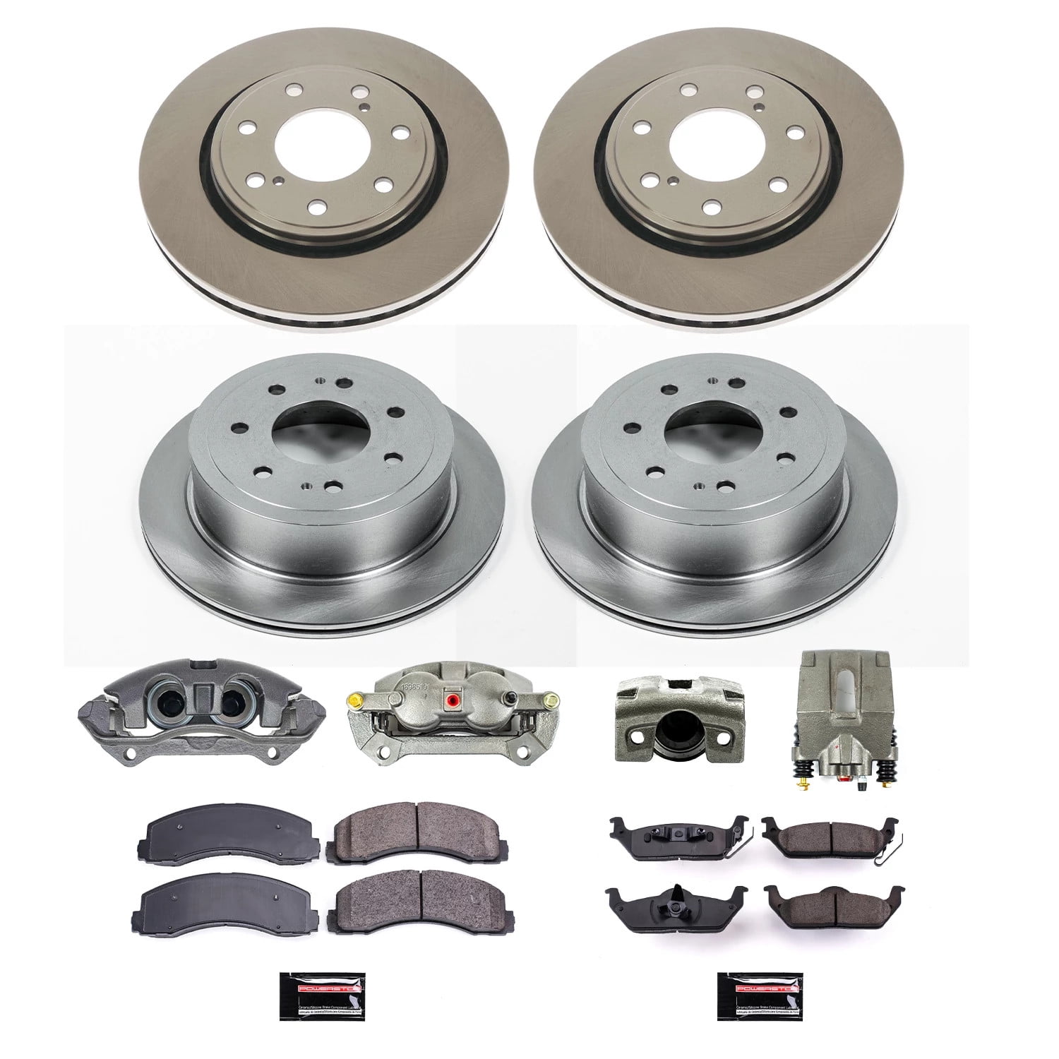 PowerStop Front and Rear Stock Replacement Brake Pad and Rotor Kit with Calipers Fits: FORD Select Models KCOE5973